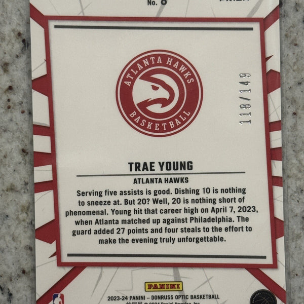 2023-24 Panini Optic Basketball #8 Trae Young My House Green Prizm /149