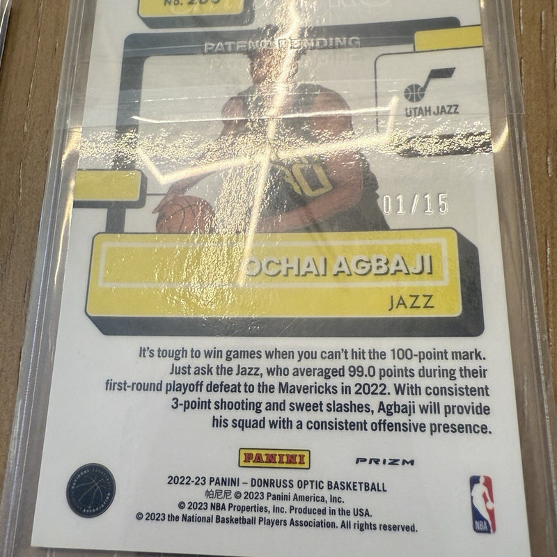 2023 Optic ROOKIE PRIZM NUMBERED /15 Ochai Agbaji Jazz 205 Pink Orange Holo
