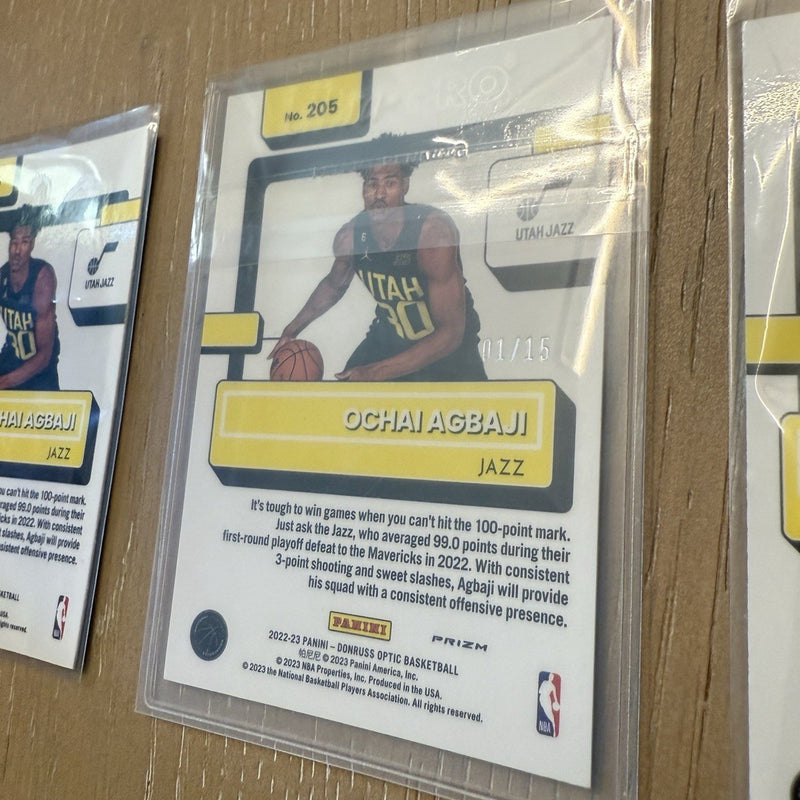 2023 Optic ROOKIE PRIZM NUMBERED /15 Ochai Agbaji Jazz 205 Pink Orange Holo