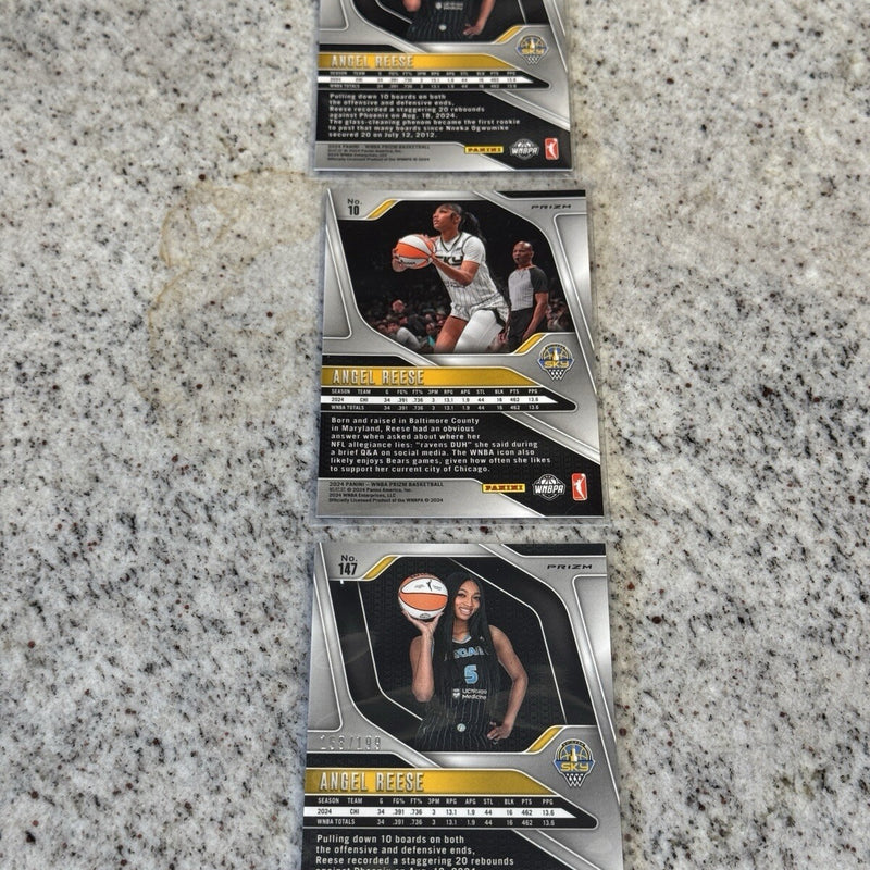 3 CARDS!!! Angel Reese WNBA Prizm Blue /199 Rookie RC 147 Sky clark numbered lot