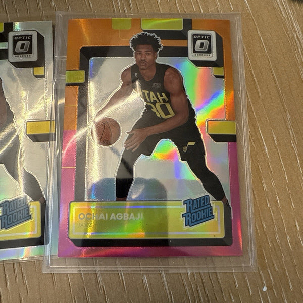 2023 Optic ROOKIE PRIZM NUMBERED /15 Ochai Agbaji Jazz 205 Pink Orange Holo